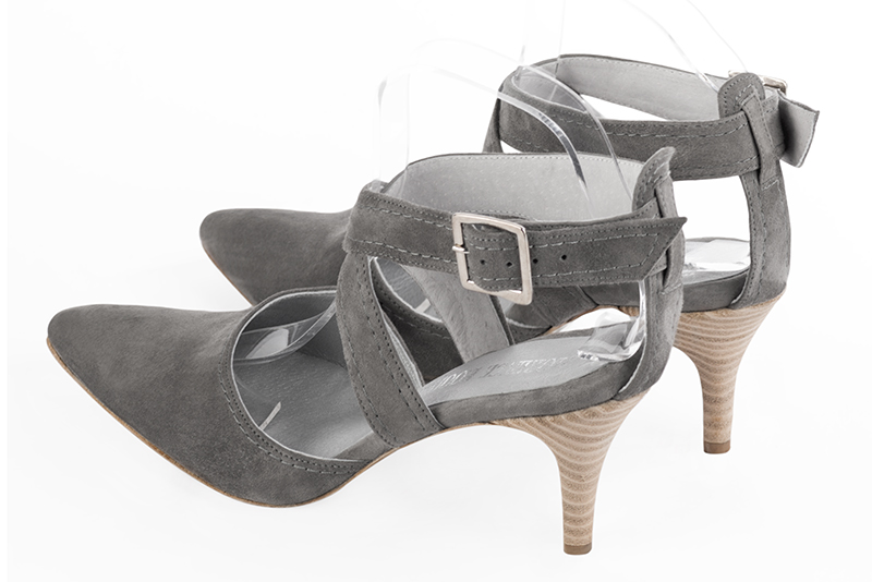 Dove grey women's dress pumps. Tapered toe. High slim heel. Rear view - Florence KOOIJMAN